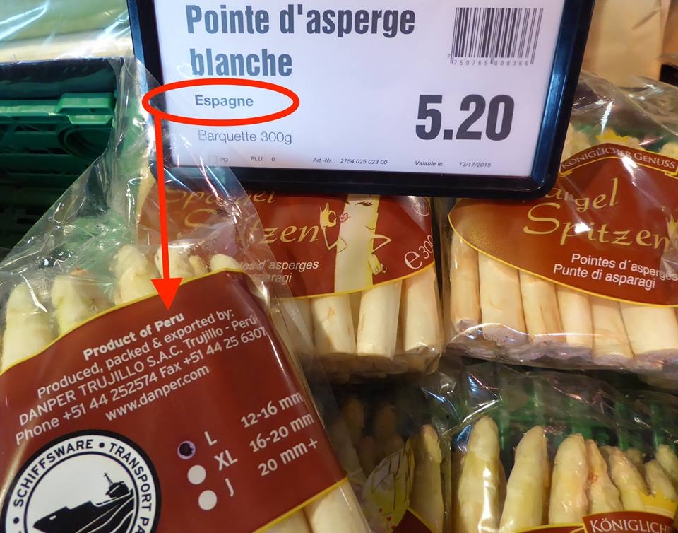 Asperges du Pérou et raisins d’Inde