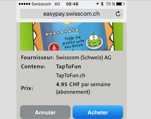 Le jeu (payant) de Swisscom